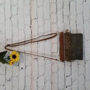 Southwest style versatile crossbody denim suede feather blue brown NWOT
